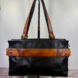 Vintage Patinni Black/Brown Genuine Leather Australian Shoulder Tote Bag